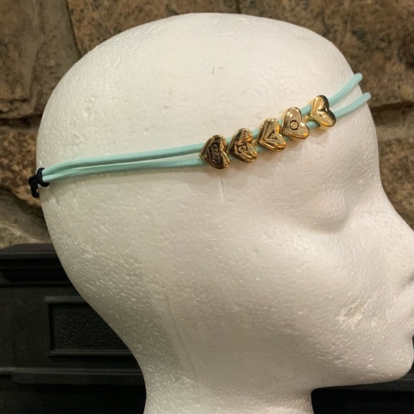 Juicy Couture Pam Gela Elastic Gold Heart Charm Light Blue Headband